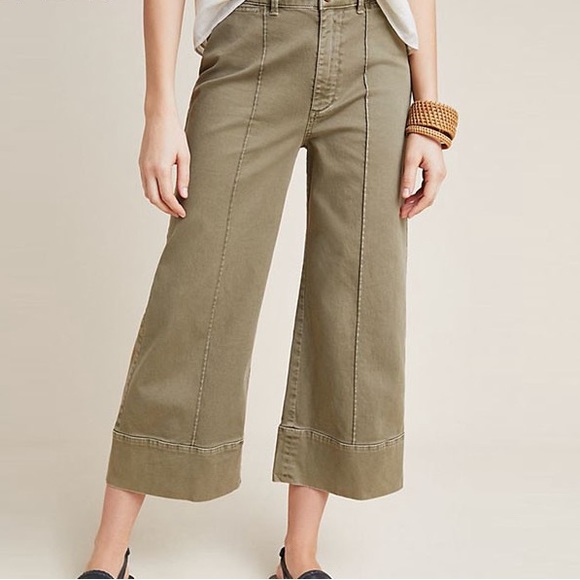 Anthropologie Green Wide Leg Pants Size 26w